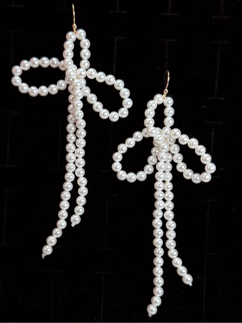 Elegant Faux Pearl Bow Dangle Pierced Earrings